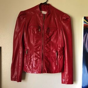 Red faux leather jacket